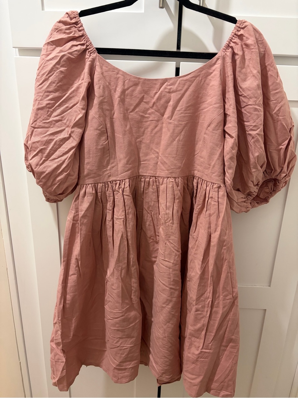 BALI ELF Pink Linen Puff Sleeve Babydoll Mini Dress Smocked Back Womens XL NWT